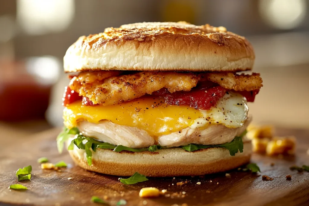 Chicken and egg breakfast sandwich with cheese