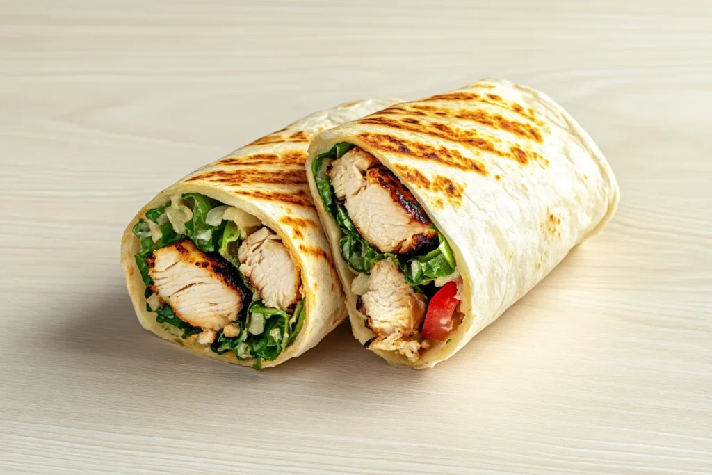 A chicken breakfast burrito showing its layers