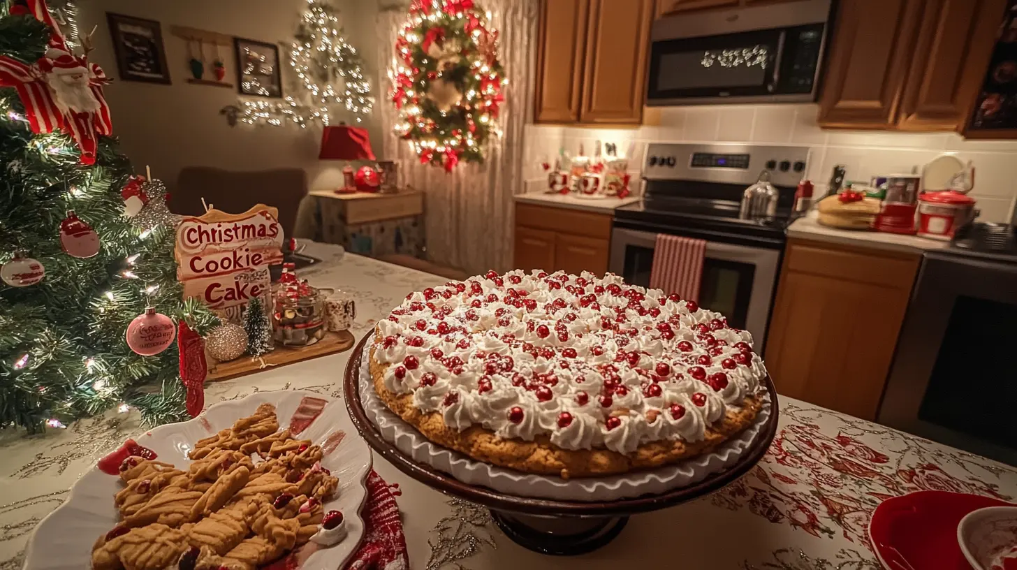 Christmas Cookie Cake decorated with festive sprinkles