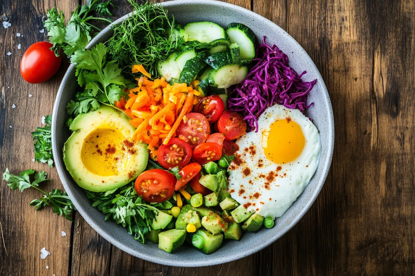 Healthy breakfast curry recipe with colorful vegetables and spices