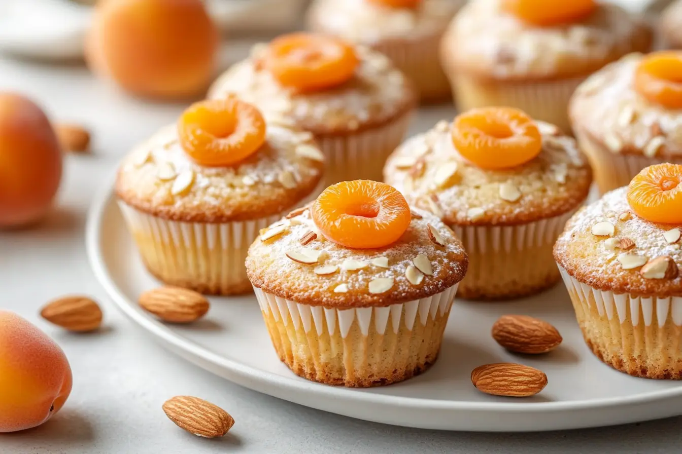 Delicious almond apricot cupcakes on a plate