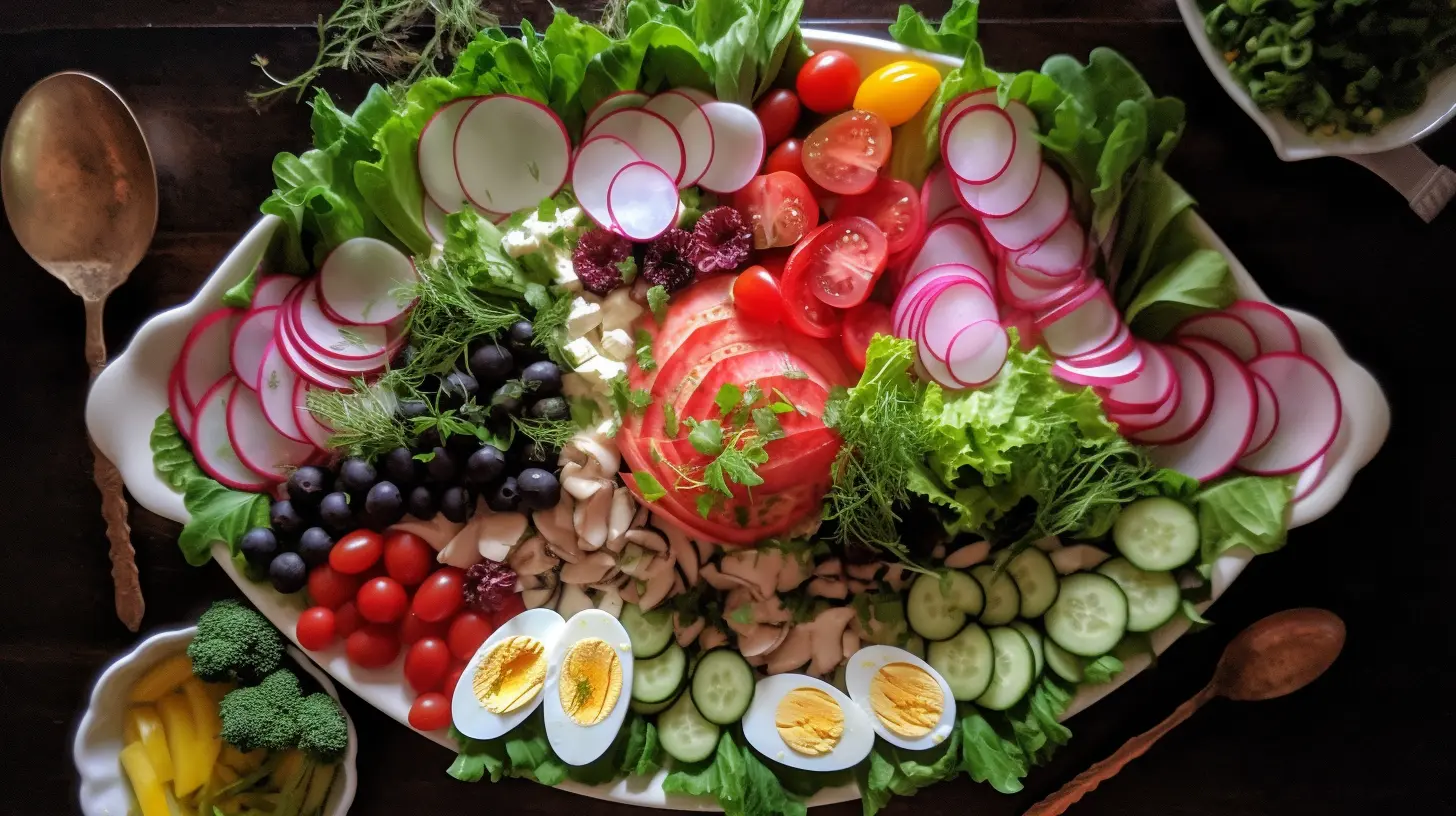 A bowl of mixed green salad seasoned with Salad Supreme Recipe.