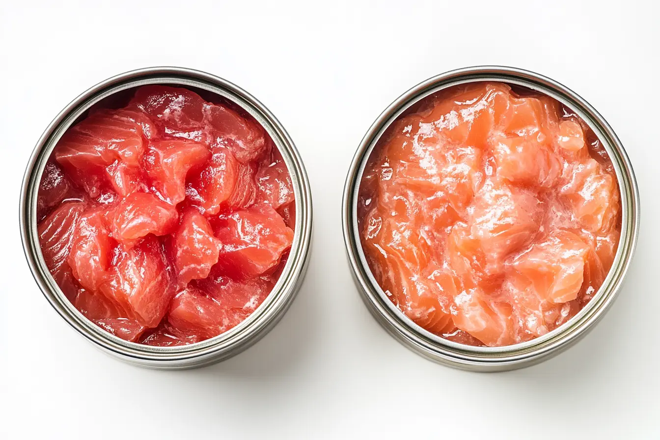 Red vs pink canned salmon side-by-side comparison