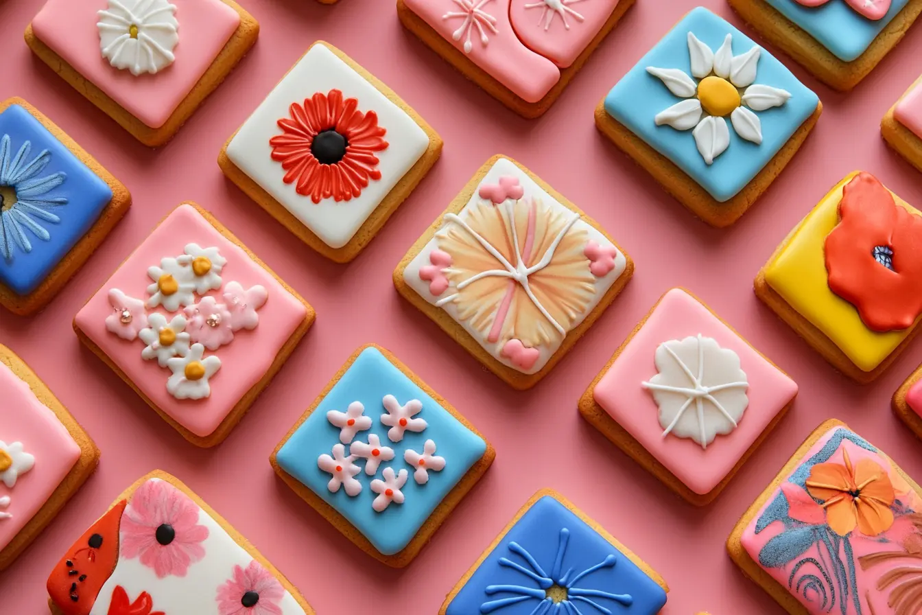 A colorful array of Taylor Swift Eras Tour cookies, each representing a different album