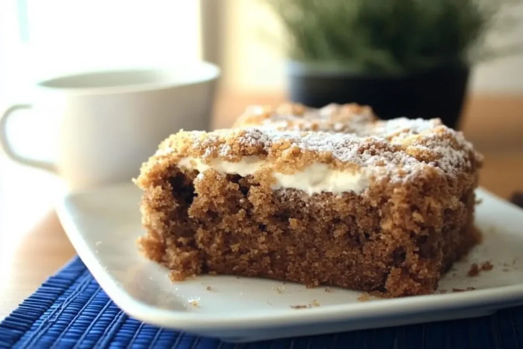 Shoo-Fly Cake with crumb topping served on a plate.