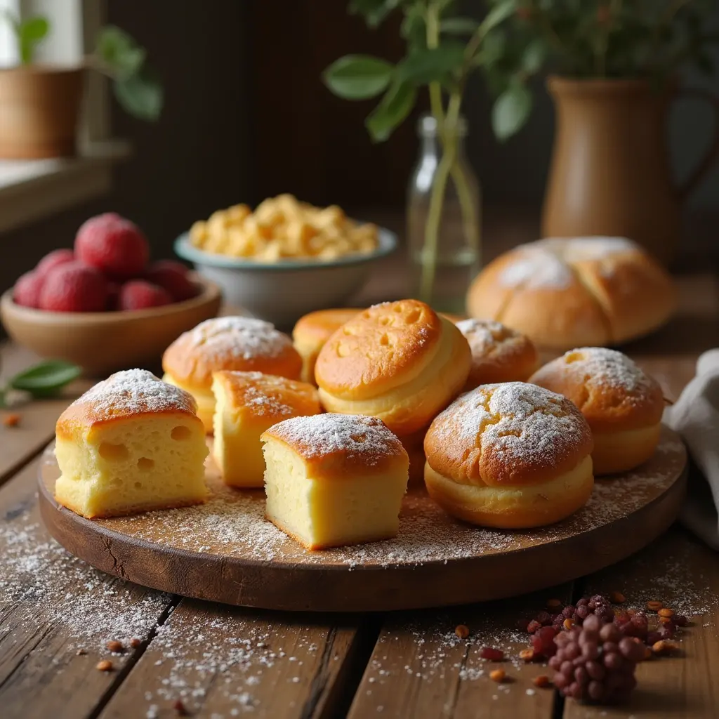 Simple sourdough dessert recipes displayed on a rustic wooden table