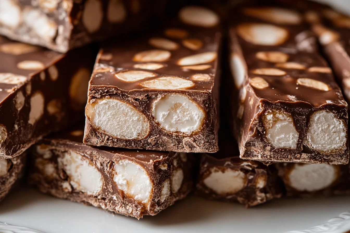 Close up view of chocolate nougat texture